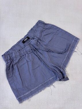 REWASH Women’s Soft Blue-Gray Shorts with Double Raw Hem (L)